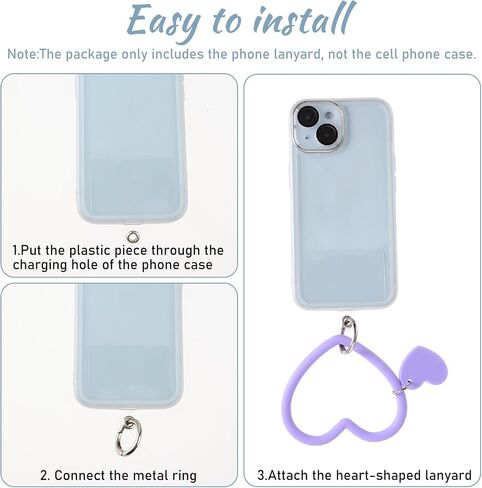 Heart Loop Lanyard Cell Phone Hand Wrist Lanyard Strap Silicone Phone Wrist Phone Strap with Key Chain Holder Phone Accessories Charm with Back Patch for All Smartphones Phone Case(Purple) in Saudi Arabia