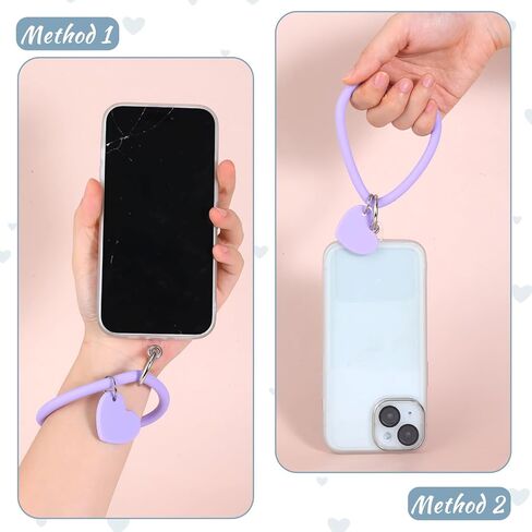 Heart Loop Lanyard Cell Phone Hand Wrist Lanyard Strap Silicone Phone Wrist Phone Strap with Key Chain Holder Phone Accessories Charm with Back Patch for All Smartphones Phone Case(Purple) in Saudi Arabia