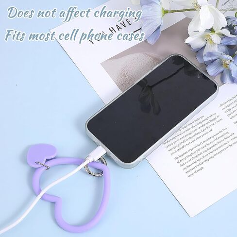 Heart Loop Lanyard Cell Phone Hand Wrist Lanyard Strap Silicone Phone Wrist Phone Strap with Key Chain Holder Phone Accessories Charm with Back Patch for All Smartphones Phone Case(Purple) in Saudi Arabia