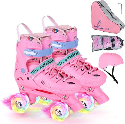 Roller Skates, Adjustable Roller Skates with Light up Wheels for Girls Boys Teens, Beginner & Advance | with Protective Gears and Carry Bag in Kuwait