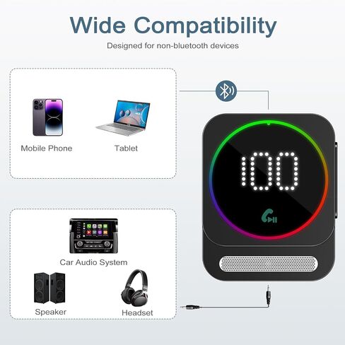Bluetooth 5.3 Receiver, Aux Bluetooth Adapter for Car, Dual Device Connection, Suitable for Cars, Speakers, Stereo Systems and Headphones in Saudi Arabia