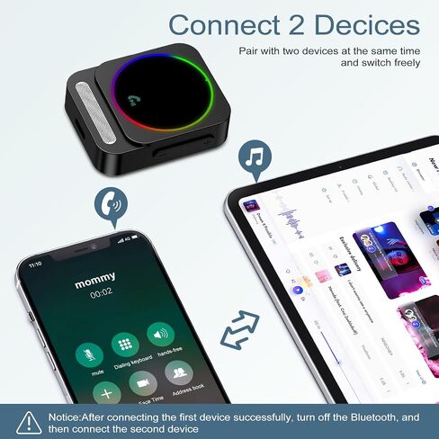 Bluetooth 5.3 Receiver, Aux Bluetooth Adapter for Car, Dual Device Connection, Suitable for Cars, Speakers, Stereo Systems and Headphones in Saudi Arabia