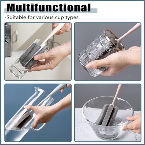 Sponge Bottle Brush 3 PCS Long Handle Bottle Brush Wine Glass Cleaner Cup Cleaning Brush Baby Bottle Scrubber (Large 3PCS) in Saudi Arabia