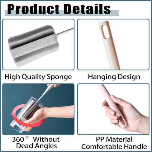 Sponge Bottle Brush 3 PCS Long Handle Bottle Brush Wine Glass Cleaner Cup Cleaning Brush Baby Bottle Scrubber (Large 3PCS) in Saudi Arabia
