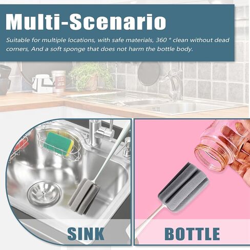 Sponge Bottle Brush 3 PCS Long Handle Bottle Brush Wine Glass Cleaner Cup Cleaning Brush Baby Bottle Scrubber (Large 3PCS) in Saudi Arabia