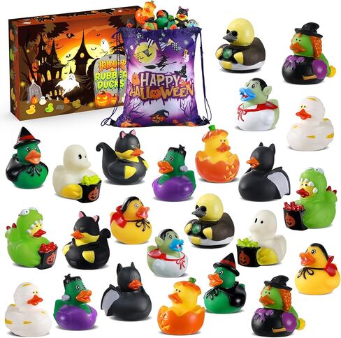 SCIONE 25 قطعة من البط المطاطي للهالوين، بط الهالوين لخدعة أو حشو أكياس الهدايا الجيدة، هدايا حفلات الهالوين البط المطاطي المتنوعة بكميات كبيرة، جوائز ألعاب الفصول المدرسية in Kuwait