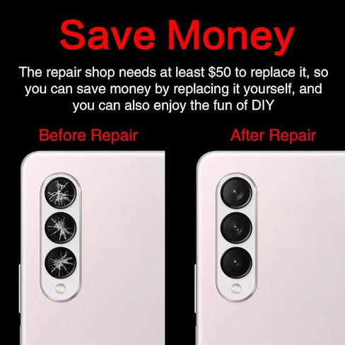 قطعتان من زجاج عدسة الكاميرا الخلفية ASDAWN لهاتف Galaxy Z Fold3 F926 جميع الحاملات، لاستبدال زجاج عدسة الكاميرا الخلفية Galaxy Fold3 مع فيلم عدسة مجاني + دليل التثبيت + مجموعة أدوات الإصلاح in Kuwait