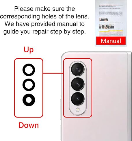 قطعتان من زجاج عدسة الكاميرا الخلفية ASDAWN لهاتف Galaxy Z Fold3 F926 جميع الحاملات، لاستبدال زجاج عدسة الكاميرا الخلفية Galaxy Fold3 مع فيلم عدسة مجاني + دليل التثبيت + مجموعة أدوات الإصلاح in Kuwait