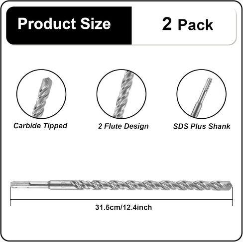 CYEAH 2 Pcs 5/8 Inch x 12 Inch SDS Plus Rotary Hammer Drill Bit, Rotary Hammer Drill Bit Carbide Tipped for Brick, Stone and Concrete in Saudi Arabia