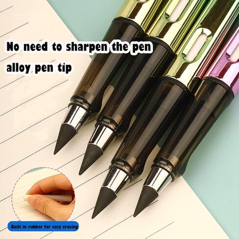 6 Pcs Inkless Eternal Pencils, Everlasting Infinity Magic Pencil with Eraser, Eternal Pencil For School Office for Writing, Sketch, Drawing(Built-in 6 Erasers + 6 Replacement Pen Tips) in Kuwait