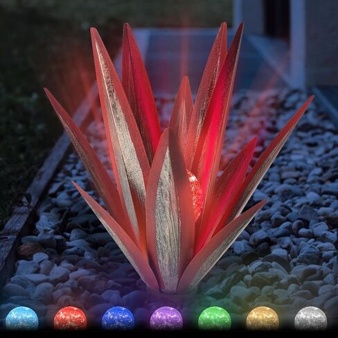 21.65Inches Metal Agave Plants Outdoor Decor - Solar Light Yard Decorations, Rustic Tequila Patio Sculpture Perfect for Outdoor Yard Lawn and Garden Art, Large Metal Cactus Yard Decor(Royal Blue) in Kuwait