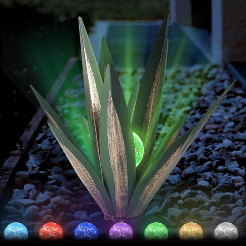 21.65Inches Metal Agave Plants Outdoor Decor - Solar Light Yard Decorations, Rustic Tequila Patio Sculpture Perfect for Outdoor Yard Lawn and Garden Art, Large Metal Cactus Yard Decor(Royal Blue) in Saudi Arabia