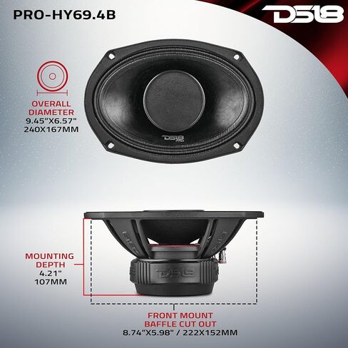 DS18 PRO-HY69.4B 6x9 مكبر صوت هجين متوسط ​​المدى مقاوم للماء مع محرك 1 بوصة بقدرة 250 واط بحد أقصى 4 أوم - نطاق متوسط ​​مع بوق محرك ضغط رائع للدراجات النارية وجميع التطبيقات الصوتية in Saudi Arabia