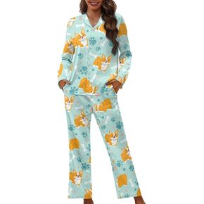 DISNIMO Women Pajamas Set Soft Sleepwear Pjs Long Sleeve Button Down Nightwear with Long Pants XS-4XL