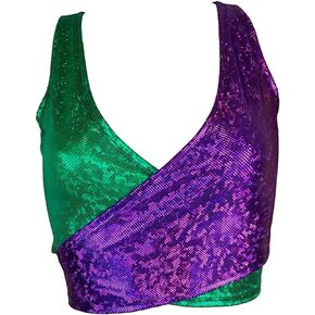 Mardi Gras Sleeveless Wrap Top | Holographic Crop Top for Mardi Gras Parade or Festival