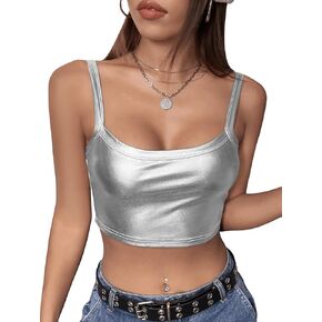 Verdusa Women's Square Neck Sleeveless Ribbed Knit Crop Cami Tops