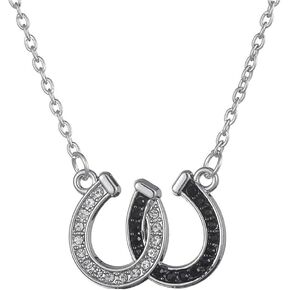 Double Horseshoe CZ Choker Necklace for Women Girls Dainty Silver Plated Lucky Clear Black Crystal U Shaped Pendant Necklaces Adjustable Chain Minimalist Fashion Trendy Jewelry Christmas Gift