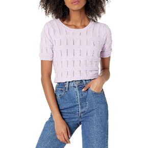 Cable Stitch Women's Ripple Stitch Short Sleeve Sweater - Crewneck Pointelle Knit Cotton Pullover Top