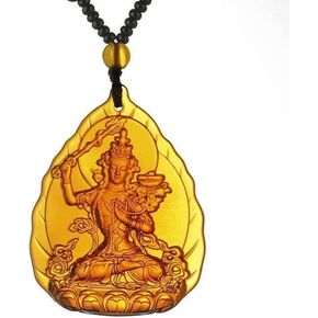 DAXWEV Crystal Orgone Godness Glazed Amulet,White Tara Manjushri Buddha Crystal Pendant Buddha Amulet Gemstones Necklace(Manjushri,Chain 65cm)