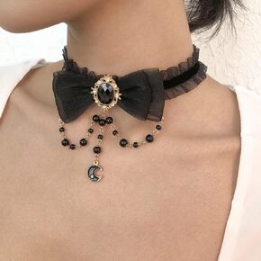JWICOS Black Lace Choker Necklace for Women and Girls Gothic Necklace with Rhinestone Choker Tie Cravat Accessories Gifts