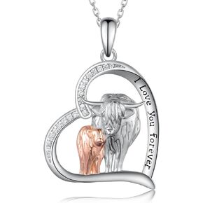 Horseshoe Horse/Highland Cow Necklace for Girls 925 Sterling Silver Heart Cow Pendant Necklace Cute Animal Cow Jewelry Gifts for Women Girls Cow Lovers