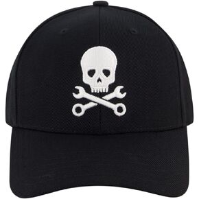 Concept One Baseball Cap, Skull and Wrench Crossbones Adjustable Snapback Baseball Hat with Curved Brim, Black, One Size
