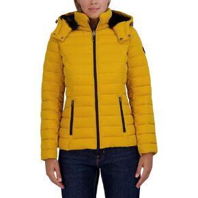 Nautica Women's Short Stretch Puffer Jacket with Fur Hood in Kuwait