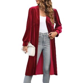 Kedera Women's Long Velvet Cardigan Jacket Oversized Casual Long Sleeve Open Front Maxi Duster