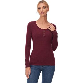 AmélieBoutik Women Henley Long Sleeve Waffle Knit Sweater Top