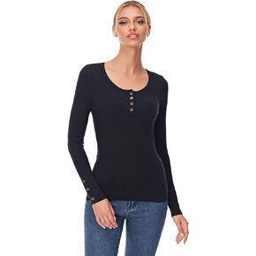 AmélieBoutik Women Henley Long Sleeve Waffle Knit Sweater Top