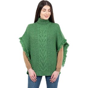 SAOL Irish Merino Wool Poncho for Women Aran Cowl Neck Cape