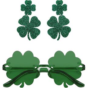 St Patricks Day Earrings and Sunglasses for Women Saint Patrick Day Accessories Green Shamrock Clover Style Party Favors Complete Set