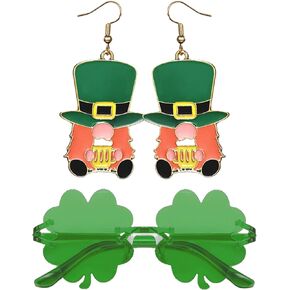 St Patricks Day Earrings and Sunglasses for Women Saint Patrick Day Accessories Green Shamrock Clover Style Party Favors Complete Set