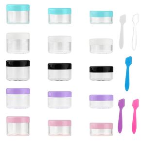 Accmor 15 Pieces Empty Clear Plastic Sample Containers with Lids 10/15/ 20 Gram Size Cosmetic Pots Jars with 5 Pieces Mini Spatulas