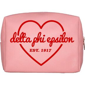 Sorority Shop Delta Phi Epsilon Makeup Bag - Multi-Purpose PU Leather, Water-Resistant Makeup travel bag with Licensed Design and Zipper Closure, Perfect Delta Phi Epsilon Sorority Gifts for Women