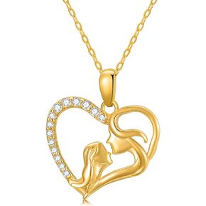 YDD 14K Solid Gold Mom Necklace for Women Mother Daughter Necklaces Mom and Child Love Heart Pendant Necklaces for Mother's Day New Mum Jewelry Gift in Birthday 16-18'' in Kuwait