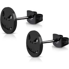 Stainless Steel Jack Skellington Cut-Out Round Circle Button Stud Post Earrings