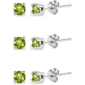 3-Pair Set Sterling Silver Gemstone 2mm Tiny Round Stud Earrings