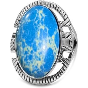 Turquoise Stone Ring for Women Men,Retro Vintage Thick Silver Plated Handmande Gemstone Western Ring Jewelry Gift