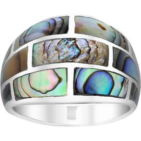 AeraVida Modern Brick Blocks Abalone Shell .925 Sterling Silver Ring