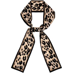 Allegra K Leopard Ribbon Long Narrow Skinny Scarf for Women Hairband Waistband Belt Bag Handle Accessory