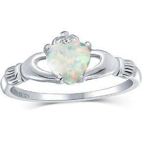 Personalize Sorority Sisters BFF Celtic Love Knot Oval Gemstone Orange Blue White Created Opal Promise Triquetra Claddagh Ring For Women Teens 14K Gold Yellow .925 Sterling Silver Customizable