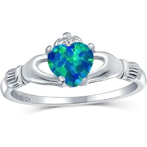 Personalize Sorority Sisters BFF Celtic Love Knot Oval Gemstone Orange Blue White Created Opal Promise Triquetra Claddagh Ring For Women Teens 14K Gold Yellow .925 Sterling Silver Customizable