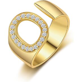 Honsny Trendy Gold Initial Ring Letter Rings for Women Chunky Open Adjustable Gold Rings Dainty Cubic Zirconia Capital Alphabet Knuckle Statement Ring