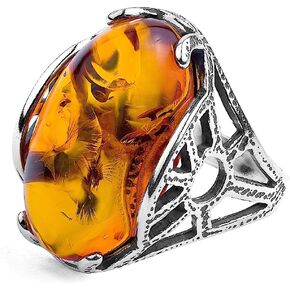 Amber and Sterling Silver Oval Ring