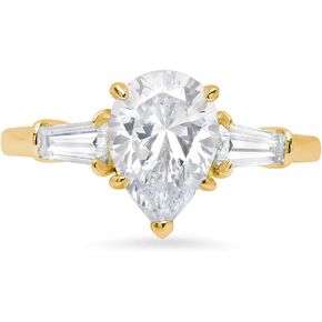 Clara Pucci 2.6 ct Pear Baguette cut 3 stone Solitaire W/Accent Moissanite Statement Anniversary Promise Wedding ring 18K Yellow Gold