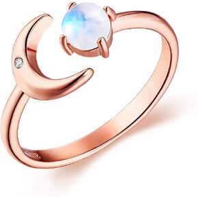 JIANGYUE Moonstone Ring حلقات قابلة للتعديل للنساء مطلية بالذهب الوردي، حلقات قمر زركونيا مكعبة للفتيات المراهقات، حلقة القمر المفتوحة حلقة قابلة للتعديل مقاس 6-10 in Kuwait