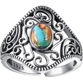 Turquoise Ring 925 Sterling Silver Ring for Women Filigree Adjustable Statement Ring Vintage Valentines Gift