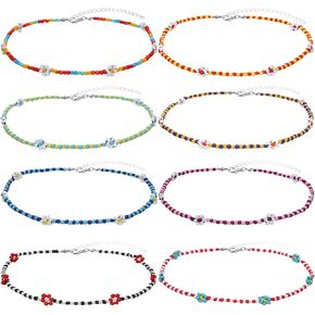 Taouzi Beaded Choker Necklaces for Women Handmade Colorful Beaded Necklace Vsco Boho Beaded Flower Butterfly Necklaces Summer Beach Jewelry Set for Women Girls 10/12Pieces