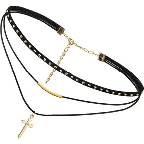 Rofusn Black Women's Choker Necklaces Collar, Gothic Punk Flannelette Rope Cross Neckband Jewelry Gifts for Valentines Halloween Christmas